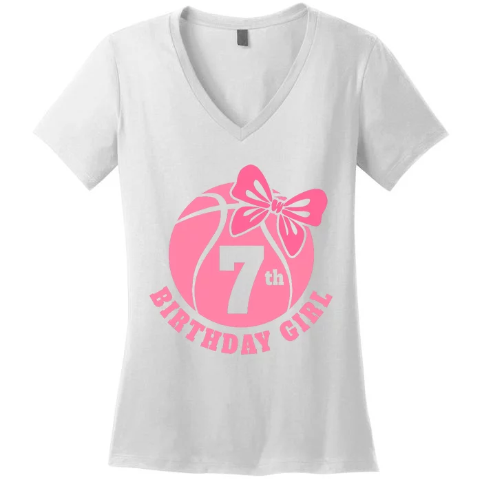 7th Birthday Girl Gift For Basketball Birthday Women's V-Neck T-Shirt