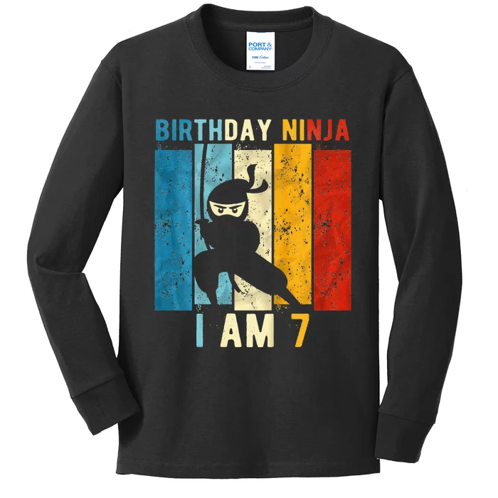 7th Birthday Ninja 7 Year Old Birthday Kids Long Sleeve Shirt