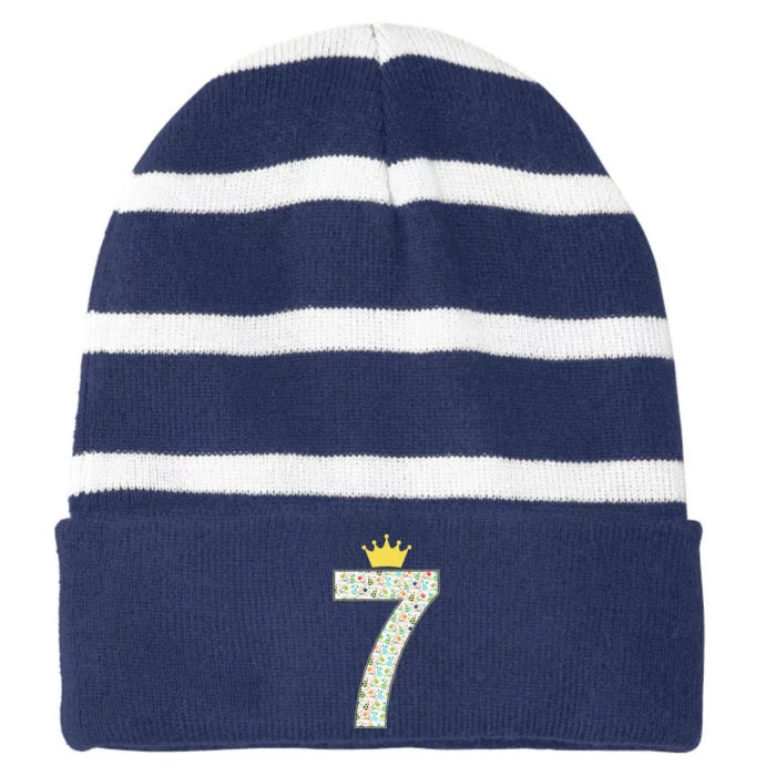 7th Birthday Number 7 Striped Beanie with Solid Band