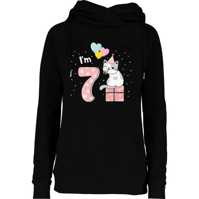 7th Birthday Out Purrfect Cat Birthday Party Womens Funnel Neck Pullover Hood