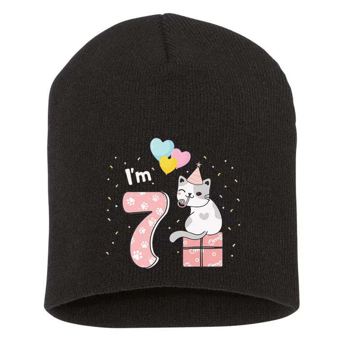 7th Birthday Out Purrfect Cat Birthday Party Short Acrylic Beanie