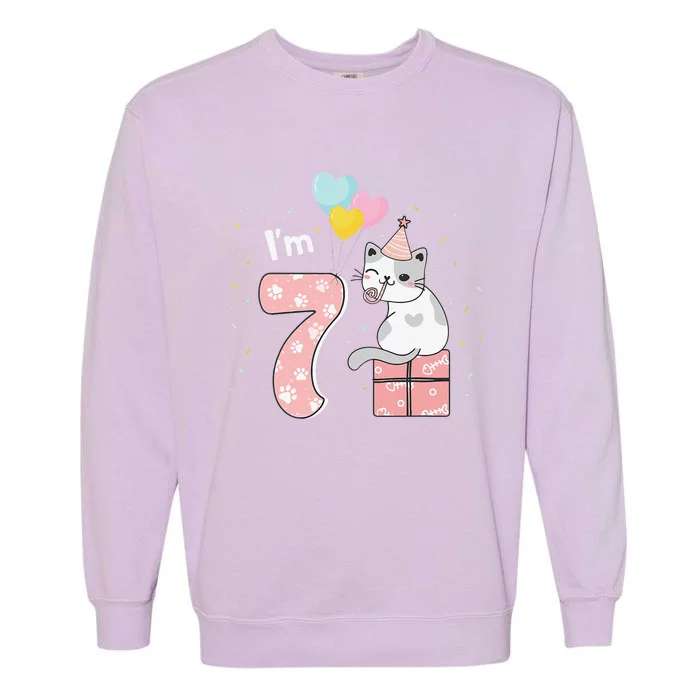 7th Birthday Out Purrfect Cat Birthday Party Garment-Dyed Sweatshirt