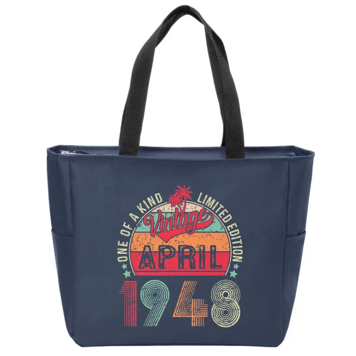 75th Birthday Present Gift Vintage April 1948 75 Year Old Him Her Zip Tote Bag