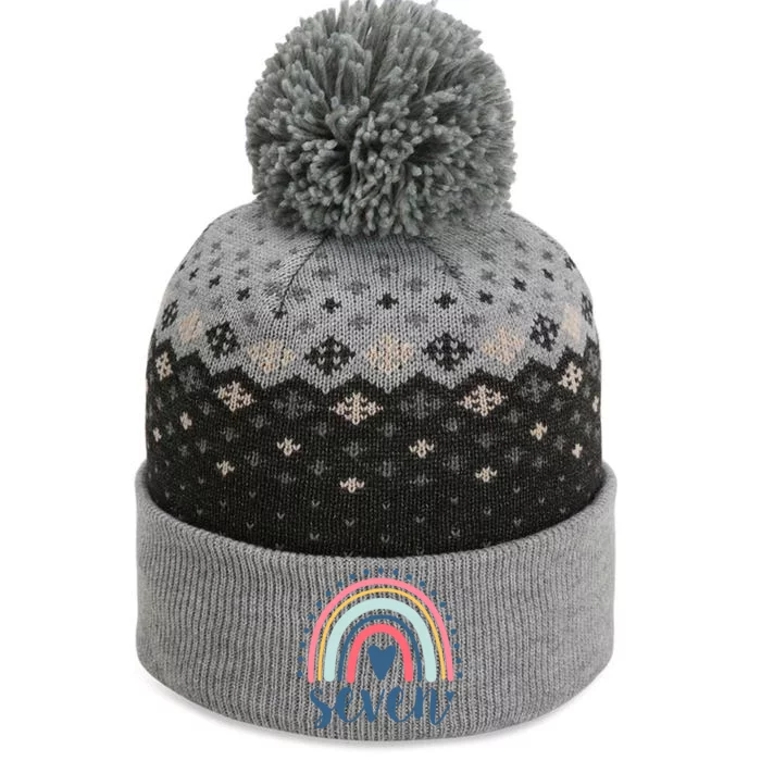 7th Birthday Rainbow Seven Year Old Cute The Baniff Cuffed Pom Beanie