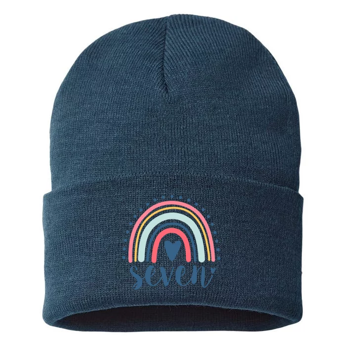 7th Birthday Rainbow Seven Year Old Cute Sustainable Knit Beanie