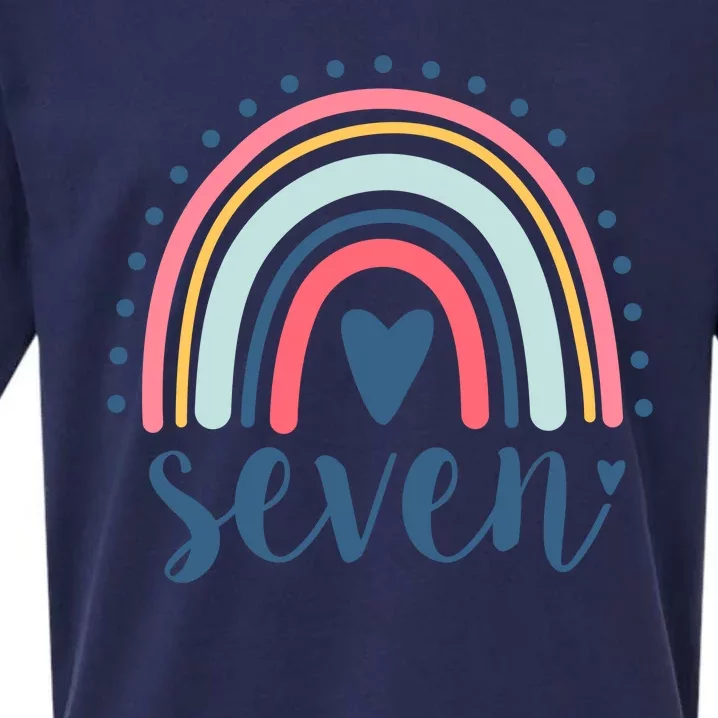 7th Birthday Rainbow Seven Year Old Cute Sueded Cloud Jersey T-Shirt