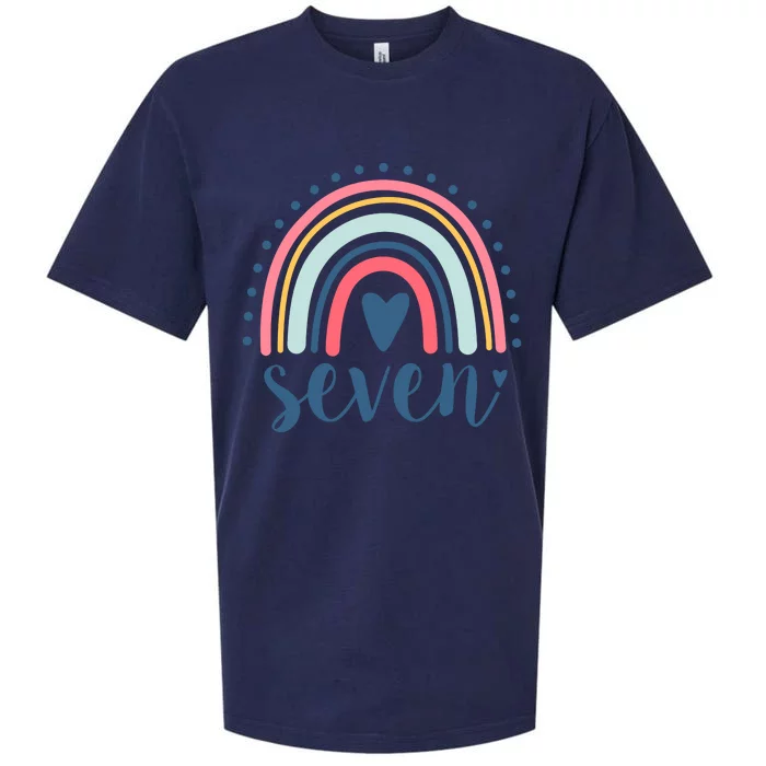 7th Birthday Rainbow Seven Year Old Cute Sueded Cloud Jersey T-Shirt