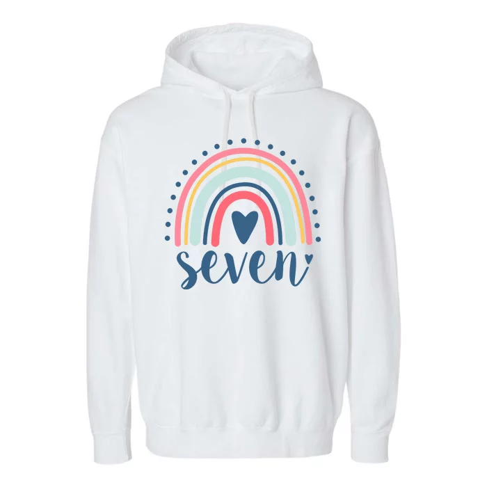 7th Birthday Rainbow Seven Year Old Cute Garment-Dyed Fleece Hoodie