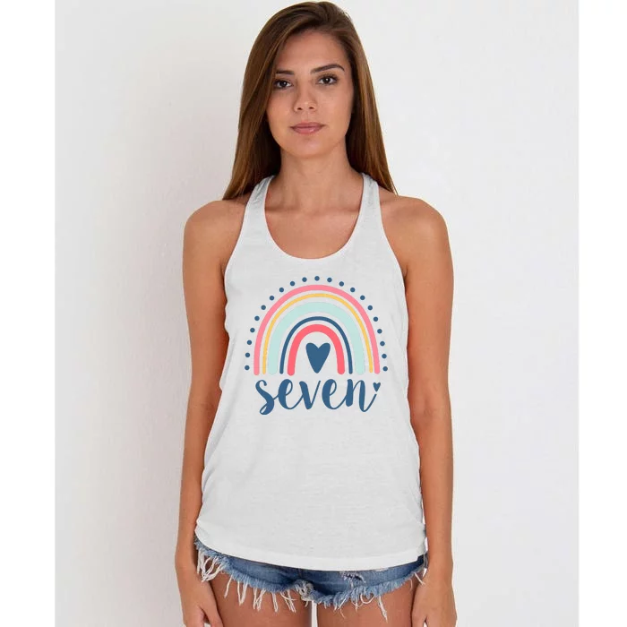 7th Birthday Rainbow Seven Year Old Cute Women's Knotted Racerback Tank