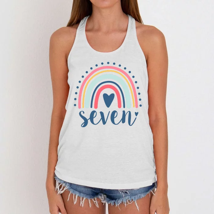 7th Birthday Rainbow Seven Year Old Cute Women's Knotted Racerback Tank