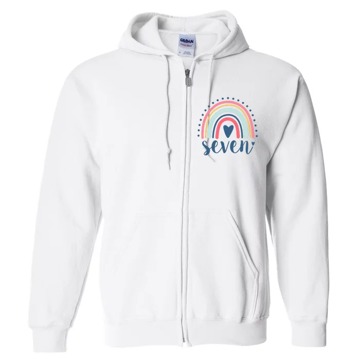 7th Birthday Rainbow Seven Year Old Cute Full Zip Hoodie