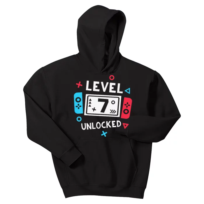 7th Birthday Shirt  Level 7 Unlocked Video Game Party Kids Hoodie