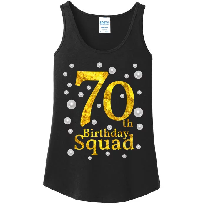 70th Birthday Squad Party Bday Gold Pearl Print Matching Ladies Essential Tank