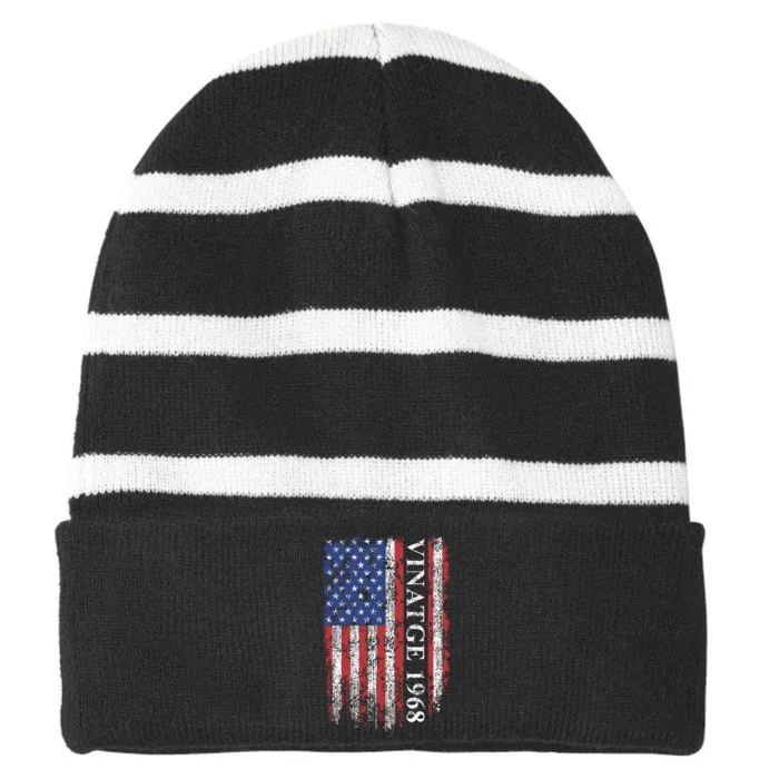 54th Birthday Vintage American Flag 1968 Striped Beanie with Solid Band