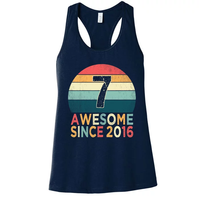 7th Birthday Vintage Retro 7 Years Old Awesome Since 2016 Women's Racerback Tank