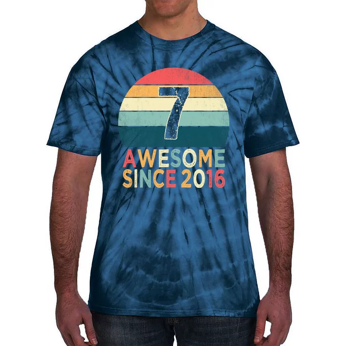 7th Birthday Vintage Retro 7 Years Old Awesome Since 2016 Tie-Dye T-Shirt