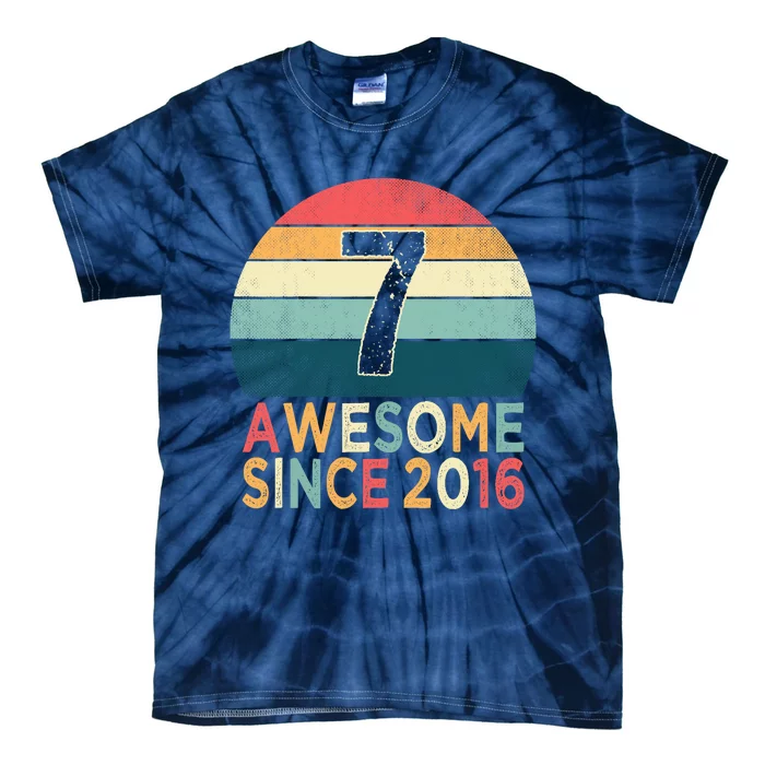 7th Birthday Vintage Retro 7 Years Old Awesome Since 2016 Tie-Dye T-Shirt