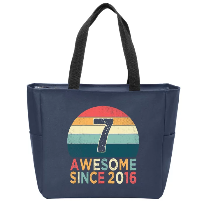 7th Birthday Vintage Retro 7 Years Old Awesome Since 2016 Zip Tote Bag