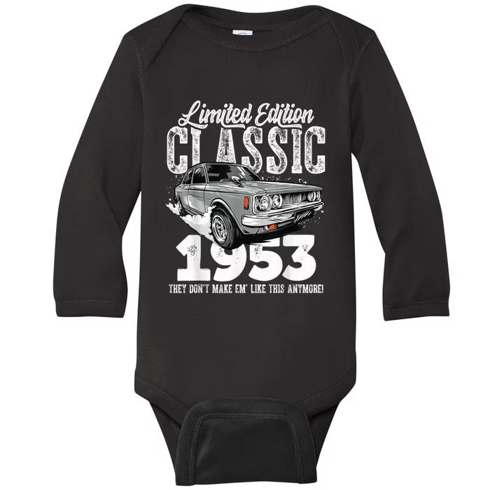 70th birthday Vintage Classic Car 1953 B-day 70 year old Baby Long Sleeve Bodysuit