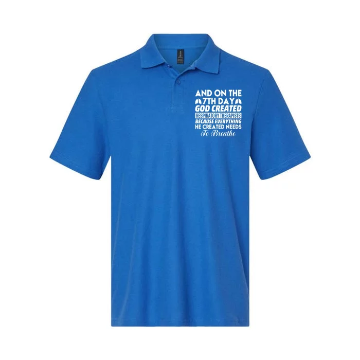 7th Day God Created Respiratory Therapists Gift Softstyle Adult Sport Polo