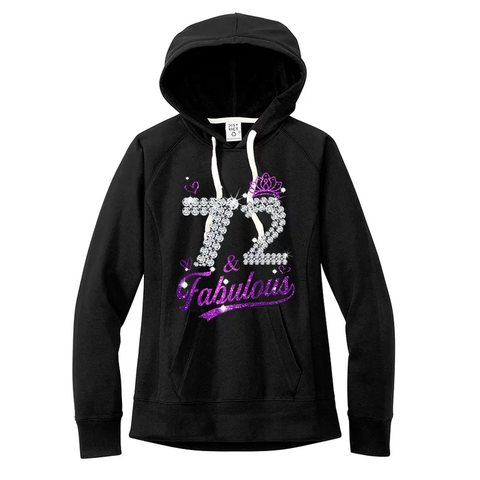 72 & Fabulous 72 Year Old 72th Birthday Diamond Crown Pink Women's Fleece Hoodie