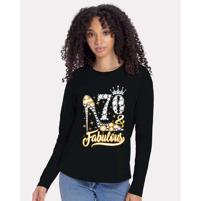 70 & Fabulous 70 Years Old 70th Birthday Diamond Crown Shoes Womens Cotton Relaxed Long Sleeve T-Shirt