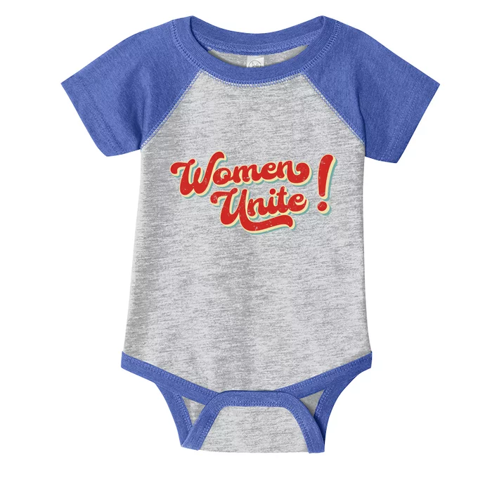 70s Feminist Vintage Retro Unite Empowert Funny Gift Infant Baby Jersey Bodysuit