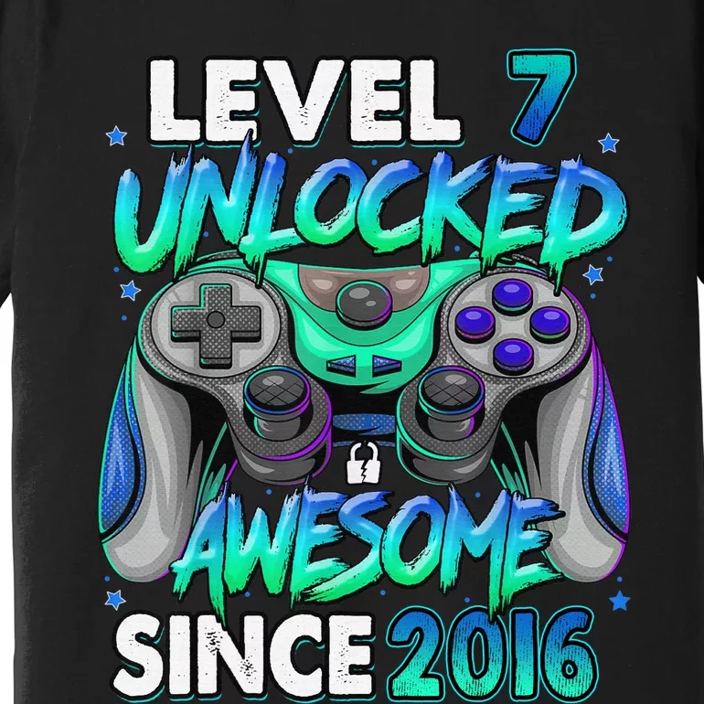 7th Gaming Birthday gift Level 7 Unlocked Awesome Video Game 2016 Birthday Premium T-Shirt