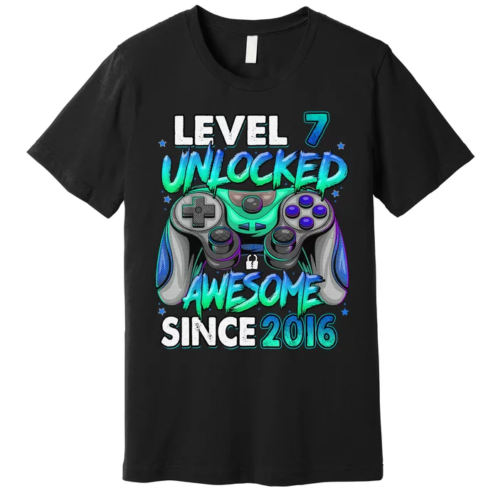 7th Gaming Birthday gift Level 7 Unlocked Awesome Video Game 2016 Birthday Premium T-Shirt