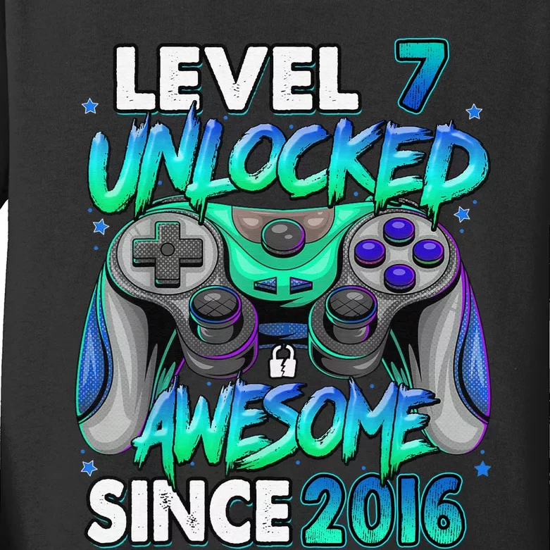 7th Gaming Birthday gift Level 7 Unlocked Awesome Video Game 2016 Birthday Kids Long Sleeve Shirt