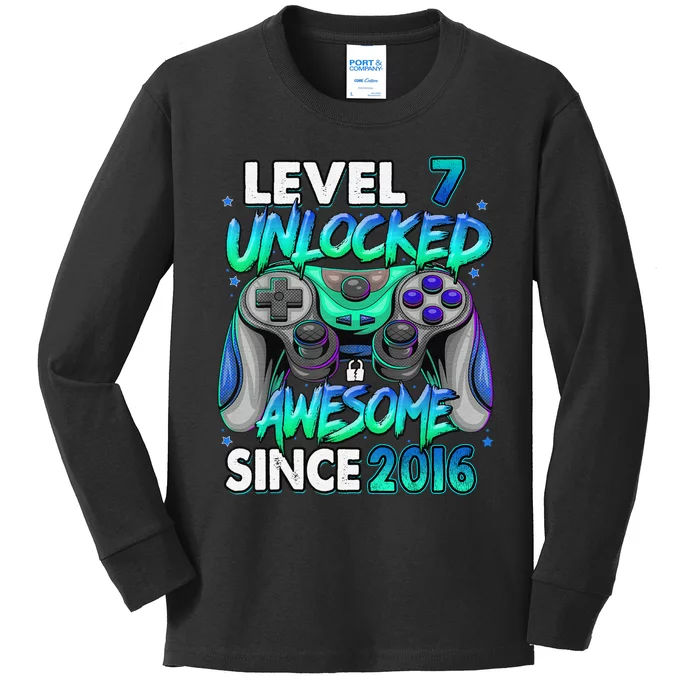 7th Gaming Birthday gift Level 7 Unlocked Awesome Video Game 2016 Birthday Kids Long Sleeve Shirt