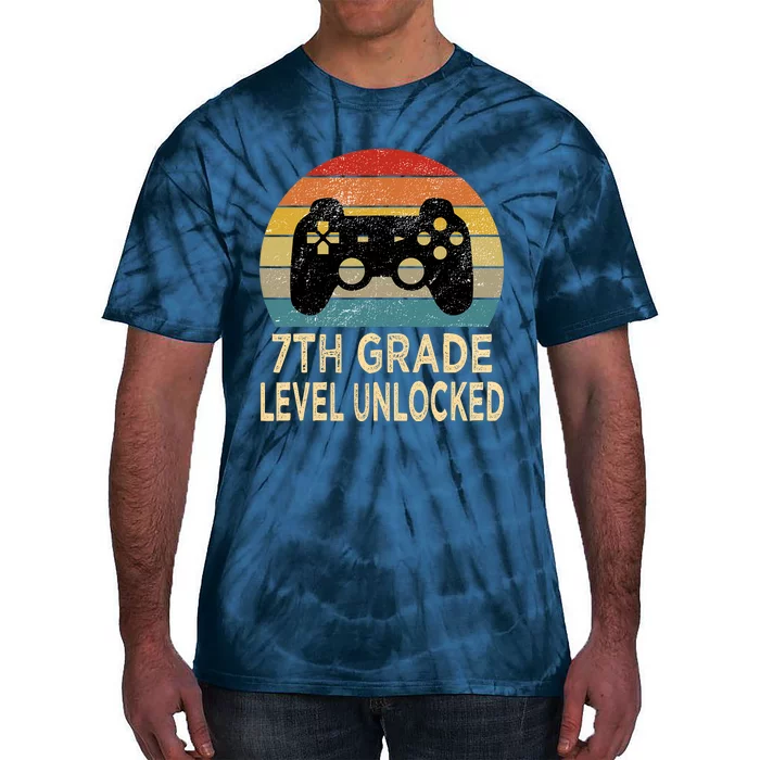 7th Grade Level Unlocked Video Gamer Back to School Vintage Tie-Dye T-Shirt