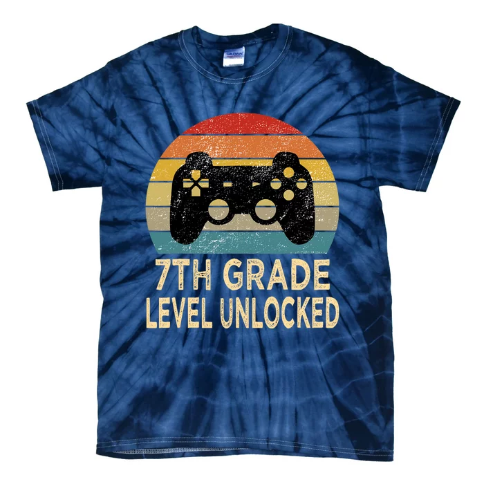 7th Grade Level Unlocked Video Gamer Back to School Vintage Tie-Dye T-Shirt