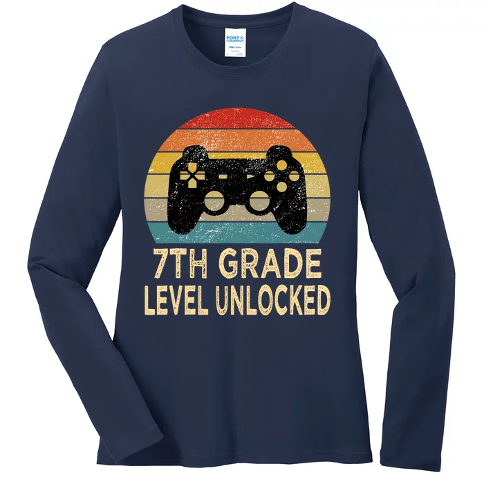 7th Grade Level Unlocked Video Gamer Back to School Vintage Ladies Long Sleeve Shirt