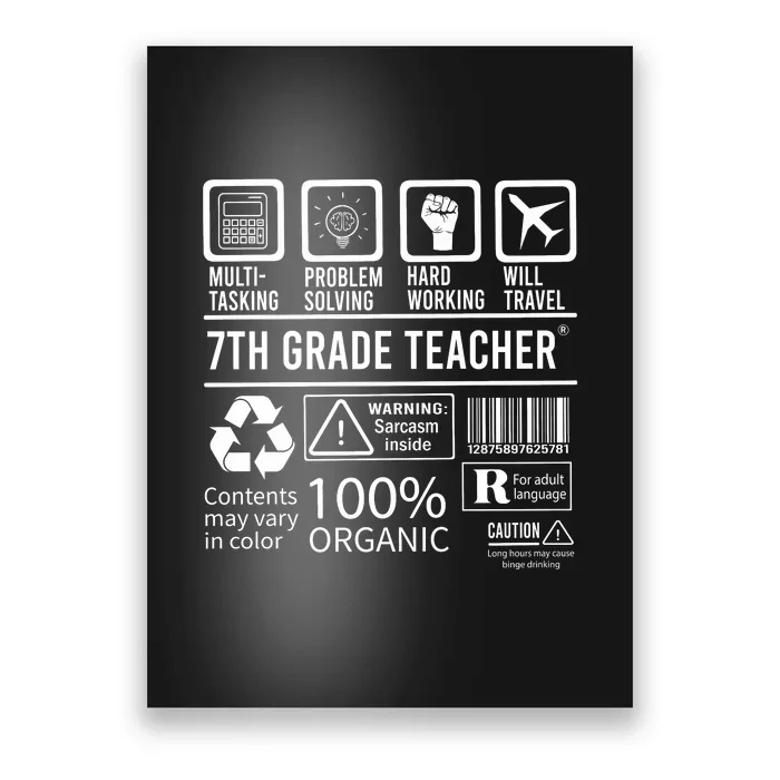 7th Grade Teacher MultiTasking Certified Job Gift Seventh Grade Poster