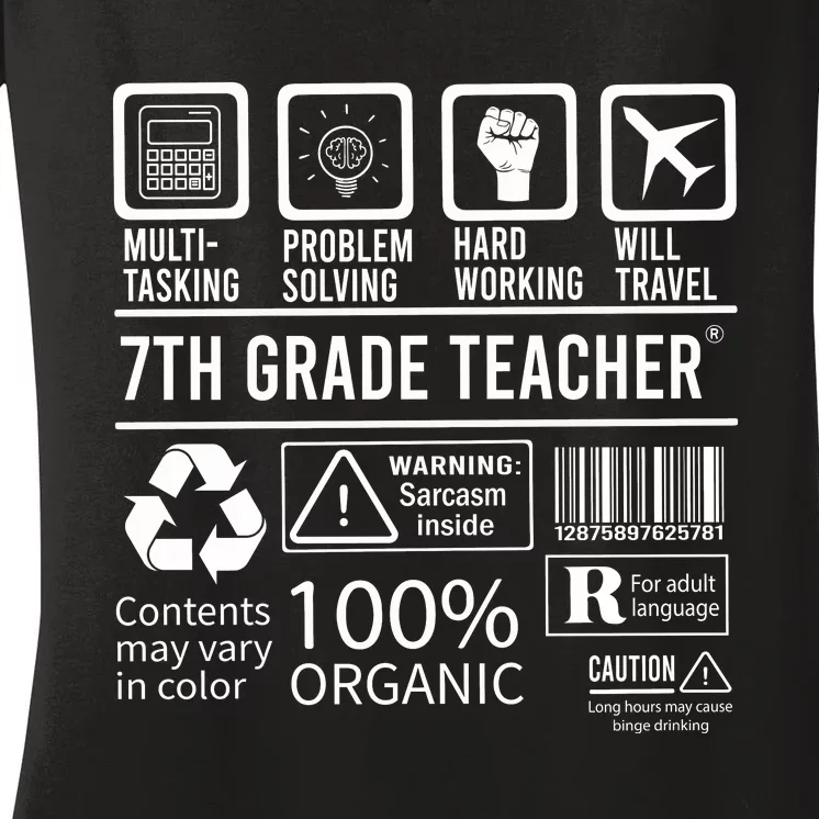 7th Grade Teacher MultiTasking Certified Job Back To School Gift Women's V-Neck T-Shirt