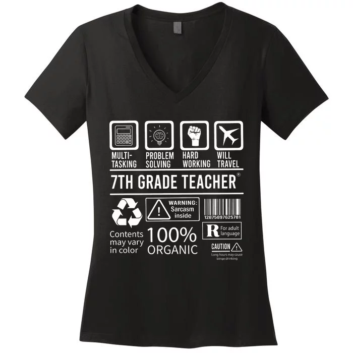 7th Grade Teacher MultiTasking Certified Job Back To School Gift Women's V-Neck T-Shirt