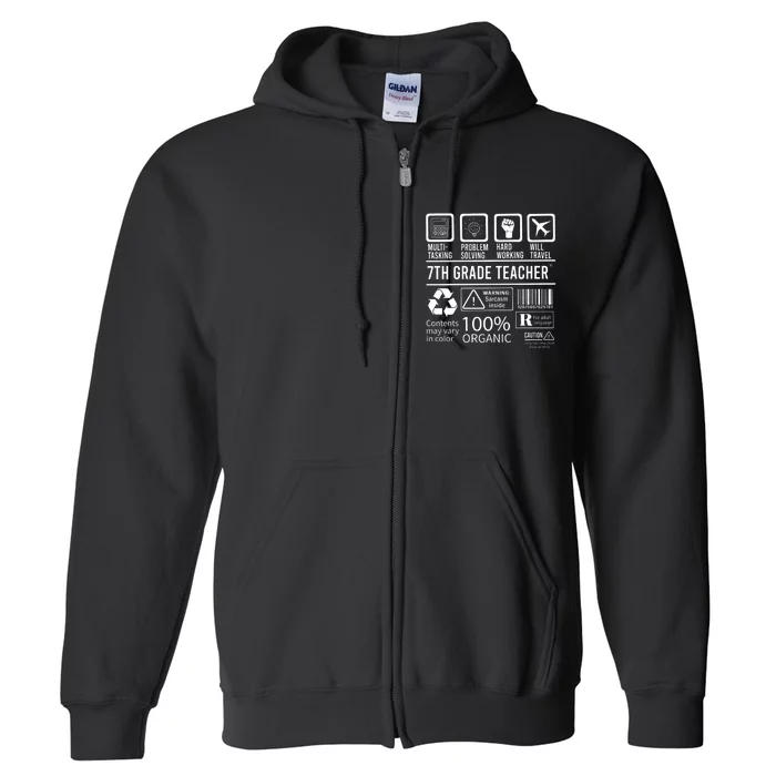 7th Grade Teacher MultiTasking Certified Job Back To School Gift Full Zip Hoodie