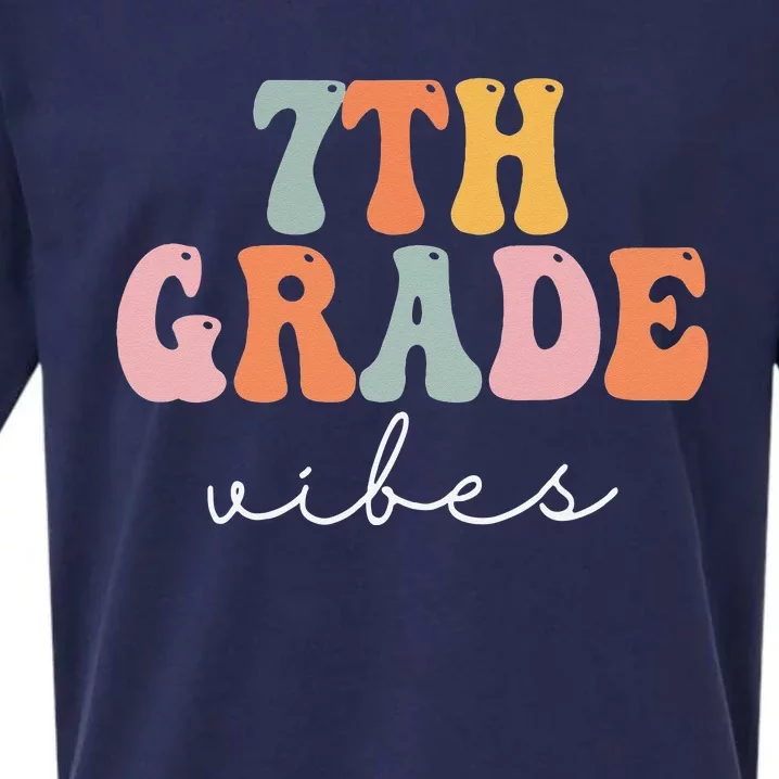 7th Grade Vibes Retro Groovy Happy First Day Of School Sueded Cloud Jersey T-Shirt