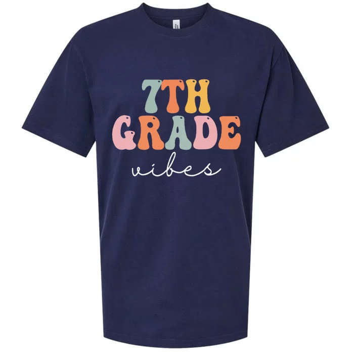 7th Grade Vibes Retro Groovy Happy First Day Of School Sueded Cloud Jersey T-Shirt