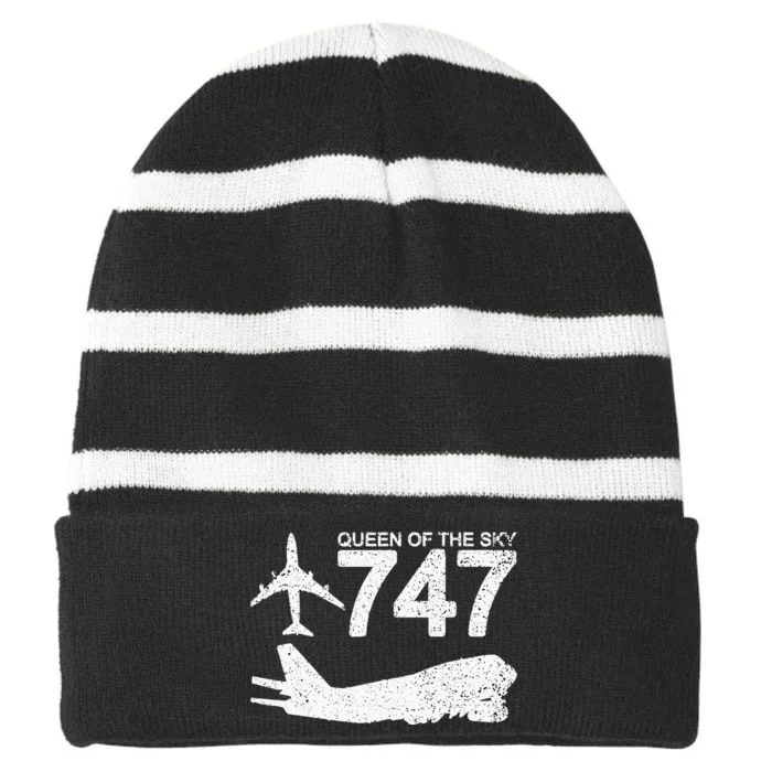 747 Jumbo Jet Aviation Plane Spotting Striped Beanie with Solid Band