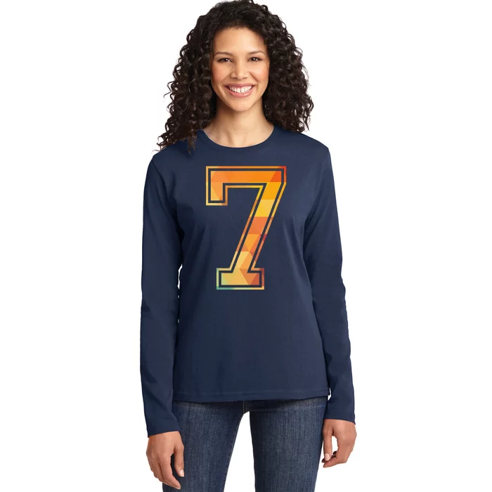 7 Lucky Number Sports Team Low Poly Year Age 7th Birthday Ladies Long Sleeve Shirt