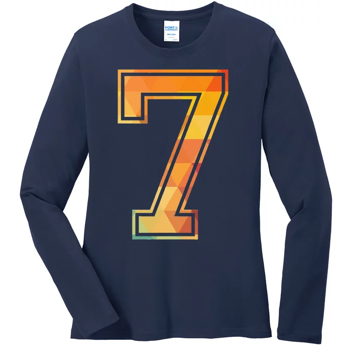 7 Lucky Number Sports Team Low Poly Year Age 7th Birthday Ladies Long Sleeve Shirt