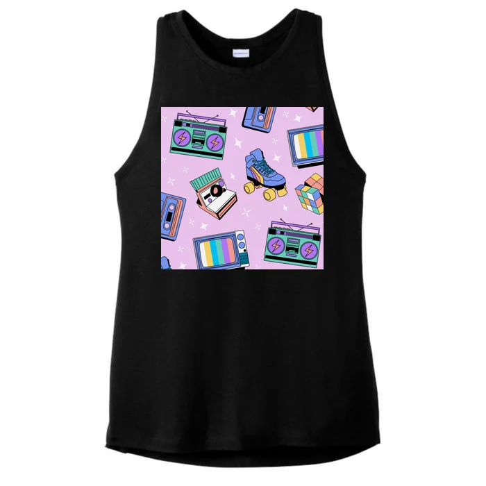 70s Retro Nostalgic Pattern Ladies Tri-Blend Wicking Tank