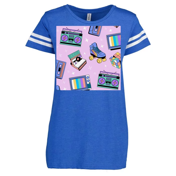 70s Retro Nostalgic Pattern Enza Ladies Jersey Football T-Shirt