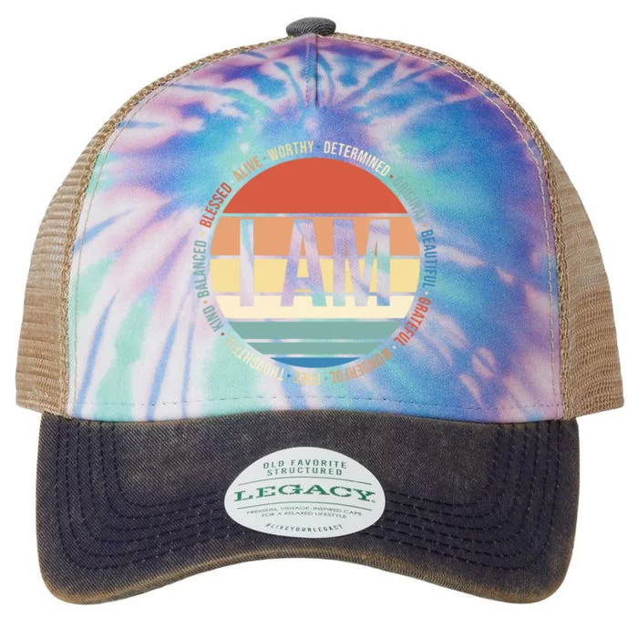 70s Retro Positive Affirmations Self Care Gift Mental Health Legacy Tie Dye Trucker Hat