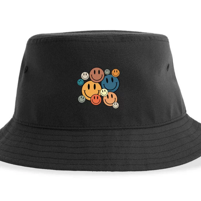 70s Retro Smile Face Cute Happy Peace Smiling Face Sustainable Bucket Hat