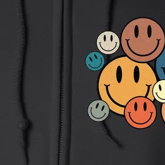 70s Retro Smile Face Cute Happy Peace Smiling Face Full Zip Hoodie