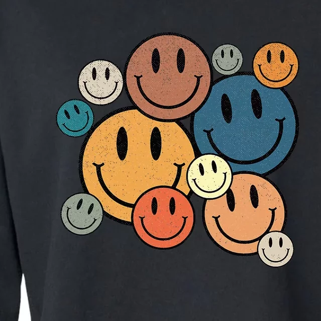 70s Retro Smile Face Cute Happy Peace Smiling Face Cropped Pullover Crew