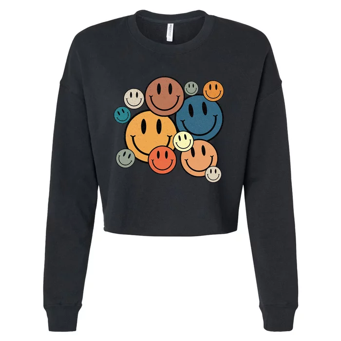 70s Retro Smile Face Cute Happy Peace Smiling Face Cropped Pullover Crew